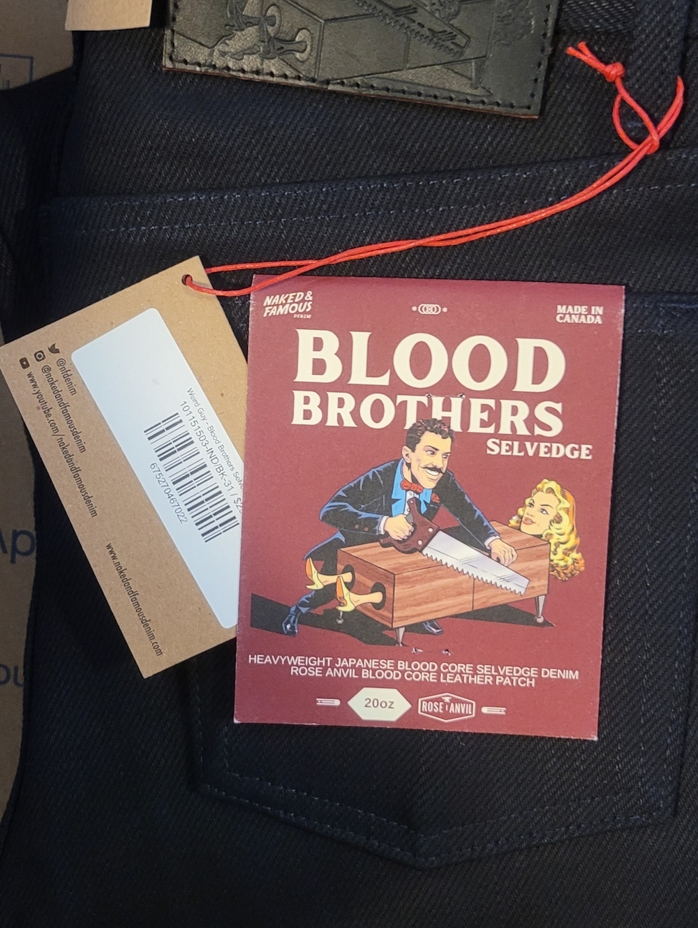 Naked & Famous Blood Brothers Selvedge - Weird Guy Indigo x Black x RED CORE - Picture 7 of 8
